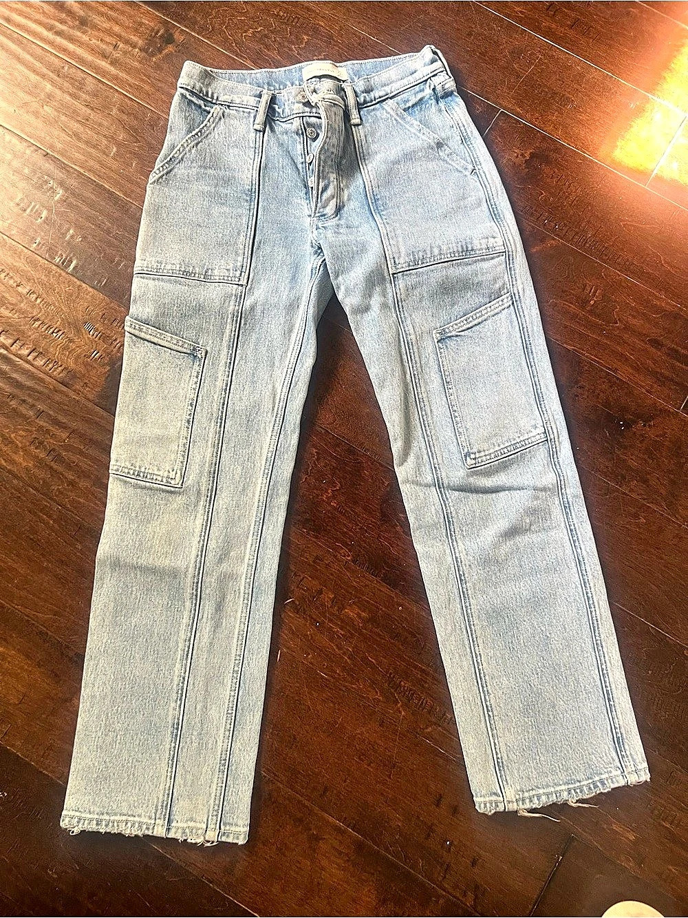 Abercrombie & Fitch Straight Leg Cargo Jeans in Blue Waist 26